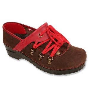 ISO Sanita Xyla Brown & Red with laces clog size 38